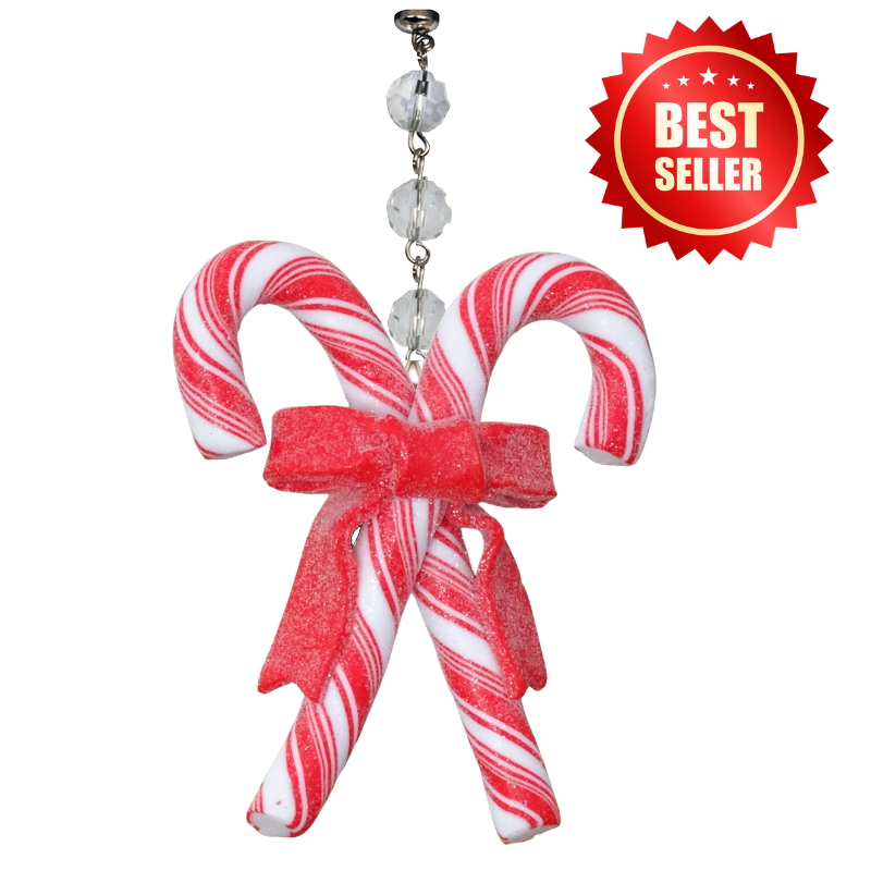 RED WHITE CANDY CANE w/BOW (Set/3) MAGNETIC CHANDELIER ORNAMENT