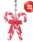 RED WHITE CANDY CANE w/BOW (Set/3) MAGNETIC CHANDELIER ORNAMENT