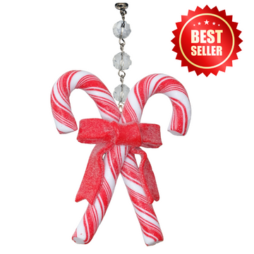 RED WHITE CANDY CANE w/BOW (Set/3) MAGNETIC CHANDELIER ORNAMENT