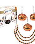 HALLOWEEN CHANDELIER MAKEOVER KIT - (3) Glass Pumpkin w/Face + (3) 12" Black/Orange Crystal Bead Garland