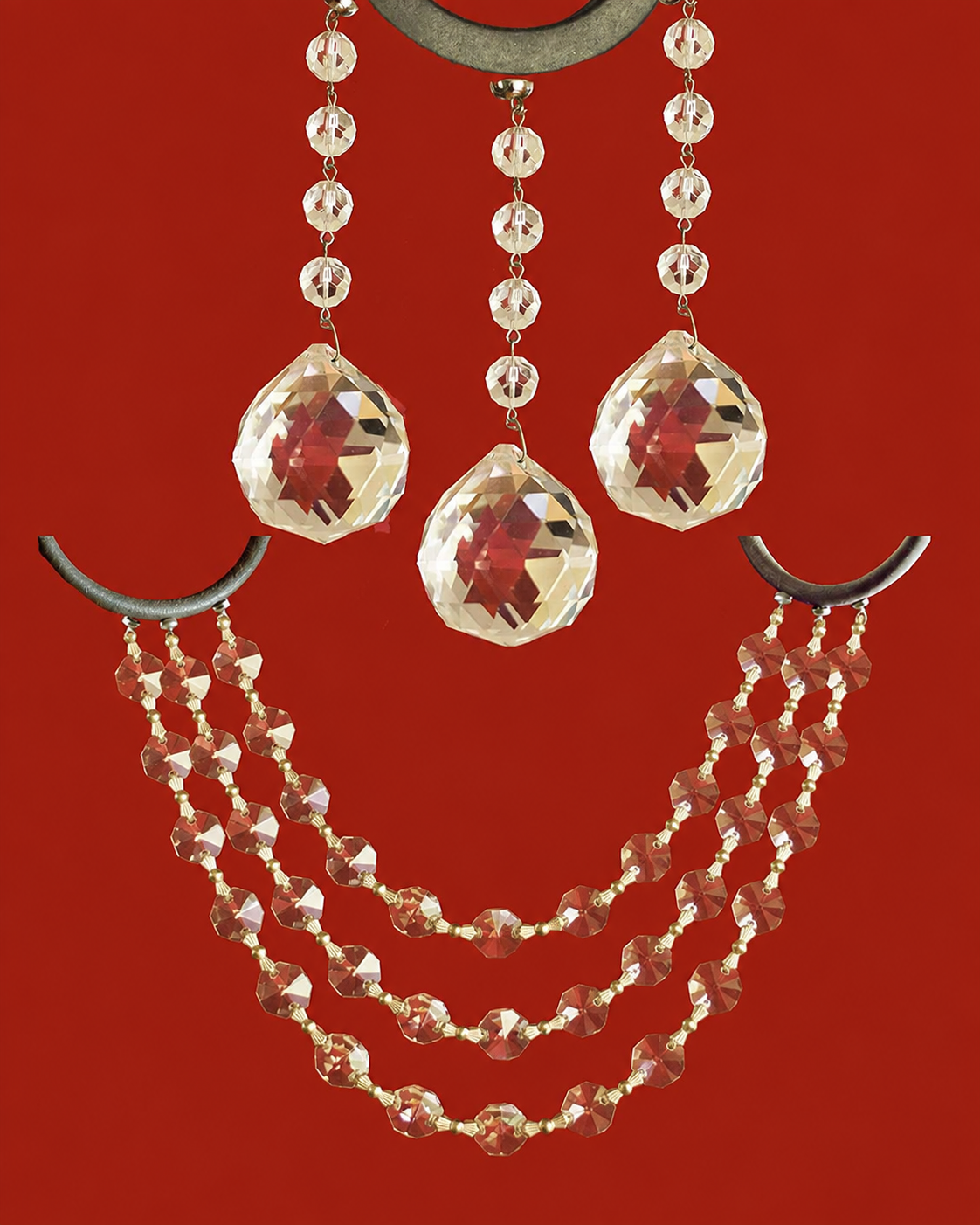 COMPLETE CHANDELIER MAKEOVER KIT - 5" x 40mm Crystal Ball + 12" Octagon Garland - Magnetic Chandelier Crystals (6 Piece Kit)