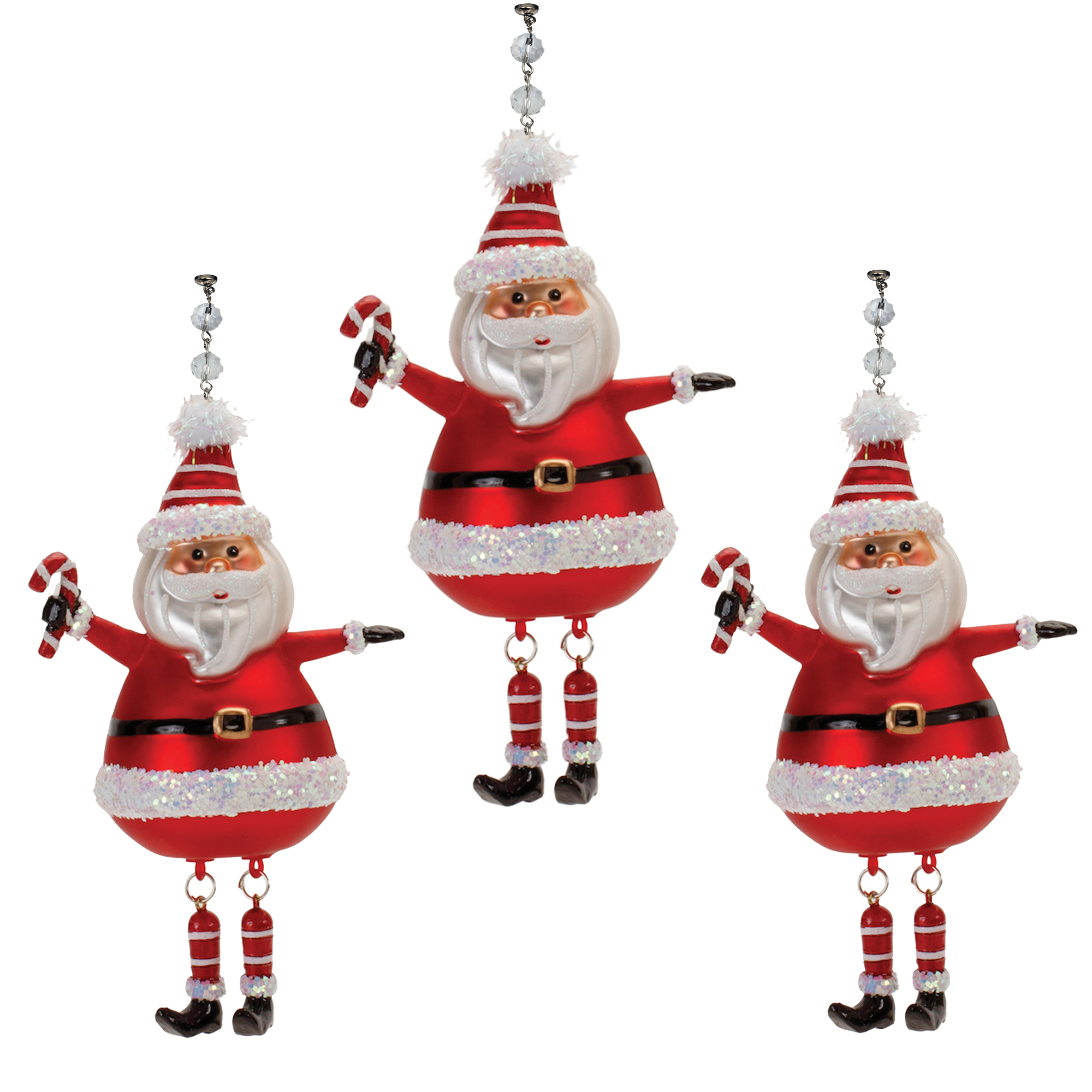 6.25&quot; GLASS SANTA (Set/1) or (Set/3) MAGNETIC CHANDELIER ORNAMENT