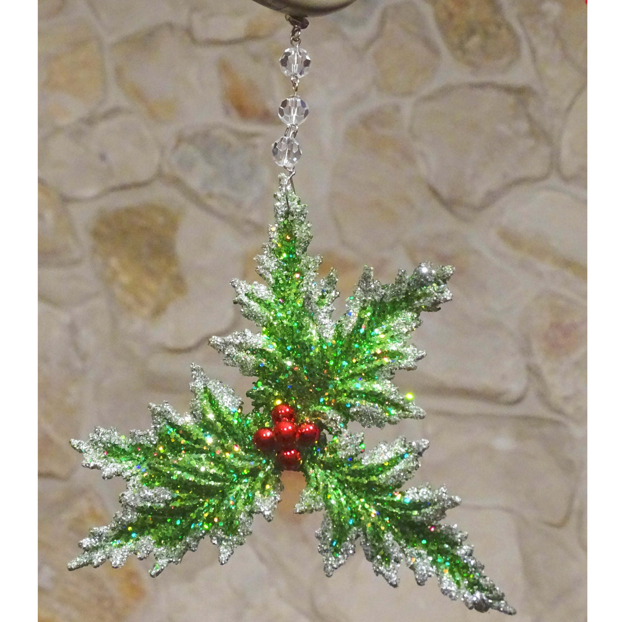 GLITTER HOLLY MAGNETIC CHANDELIER ORNAMENT