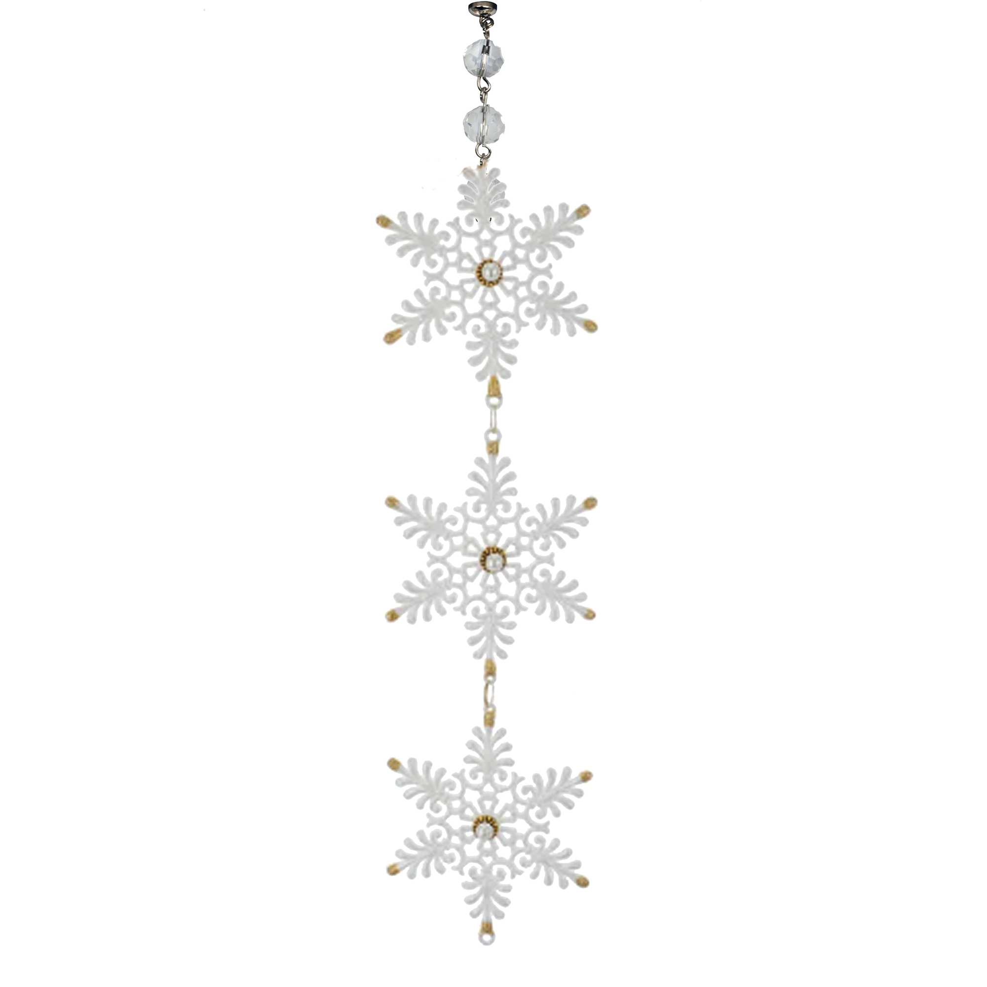 TIERED WHITE/GOLD SNOWFLAKE (Set/3) MAGNETIC CHANDELIER ACCESSORY