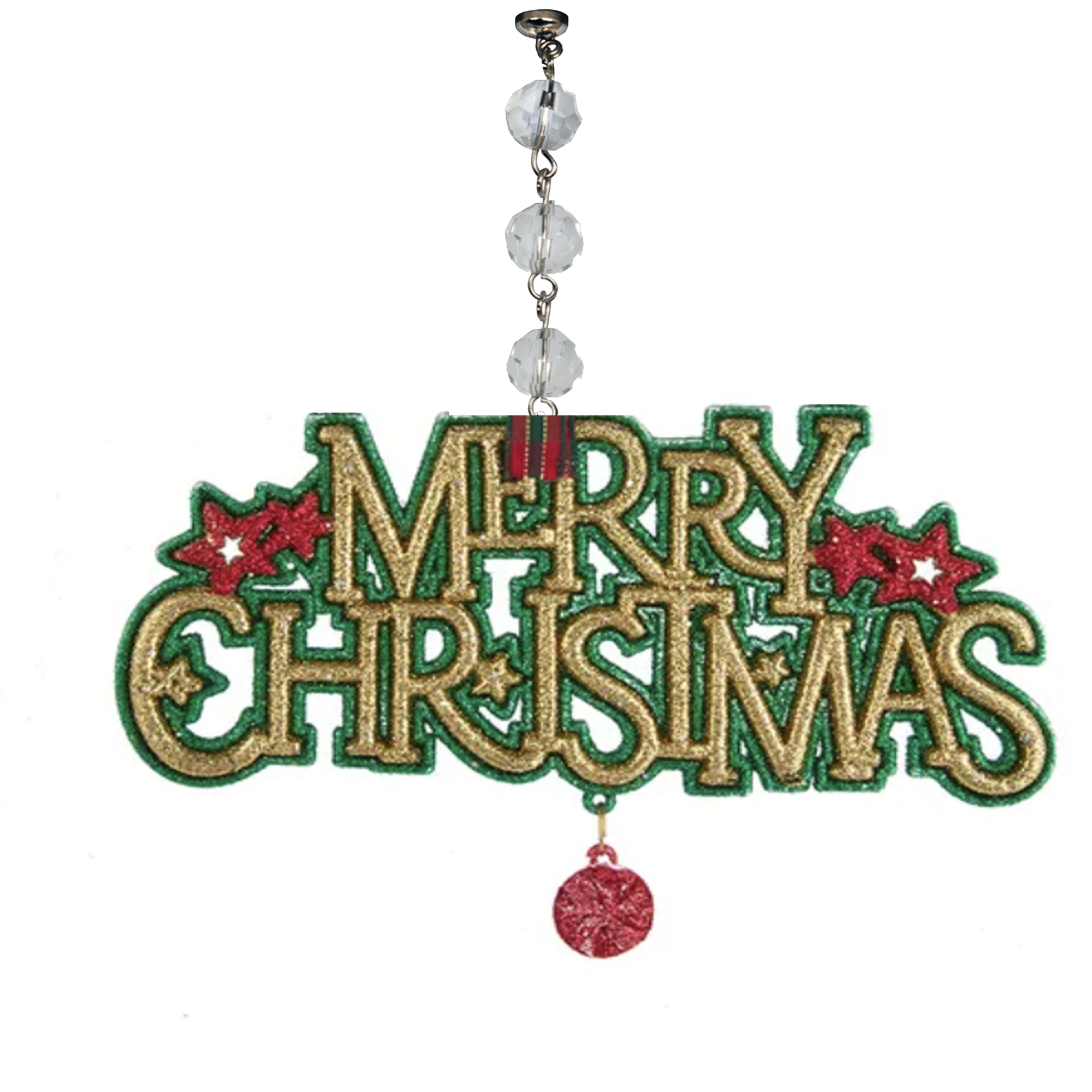 GREEN/GOLD MERRY CHRISTMAS (Set/3) MAGNETIC CHANDELIER ORNAMENT