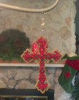 HOLIDAY CHANDELIER MAKEOVER KIT - (3) Red Gold Cross + (3) 12" Red/Gold Garland