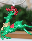 GLITTER GREEN REINDEER (Set/3) MAGNETIC CHANDELIER ORNAMENT