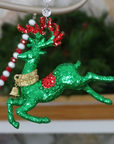 GLITTER GREEN REINDEER (Set/3) MAGNETIC CHANDELIER ORNAMENT