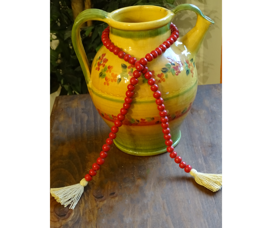 RED (SMALL BEAD) 24&quot; WOOD BEAD GARLAND w/ JUTE TASSELS (Set/1)