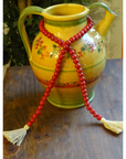 RED (SMALL BEAD) 24" WOOD BEAD GARLAND w/ JUTE TASSELS (Set/1)