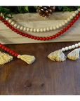 RED (SMALL BEAD) 24" WOOD BEAD GARLAND w/ JUTE TASSELS (Set/1)