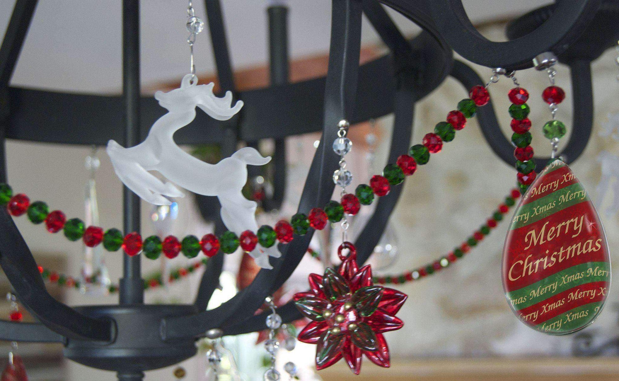 12" RED/GREEN CRYSTAL BEAD MAGNETIC CHANDELIER GARLAND (Set/3) - MagTrim Designs LLC