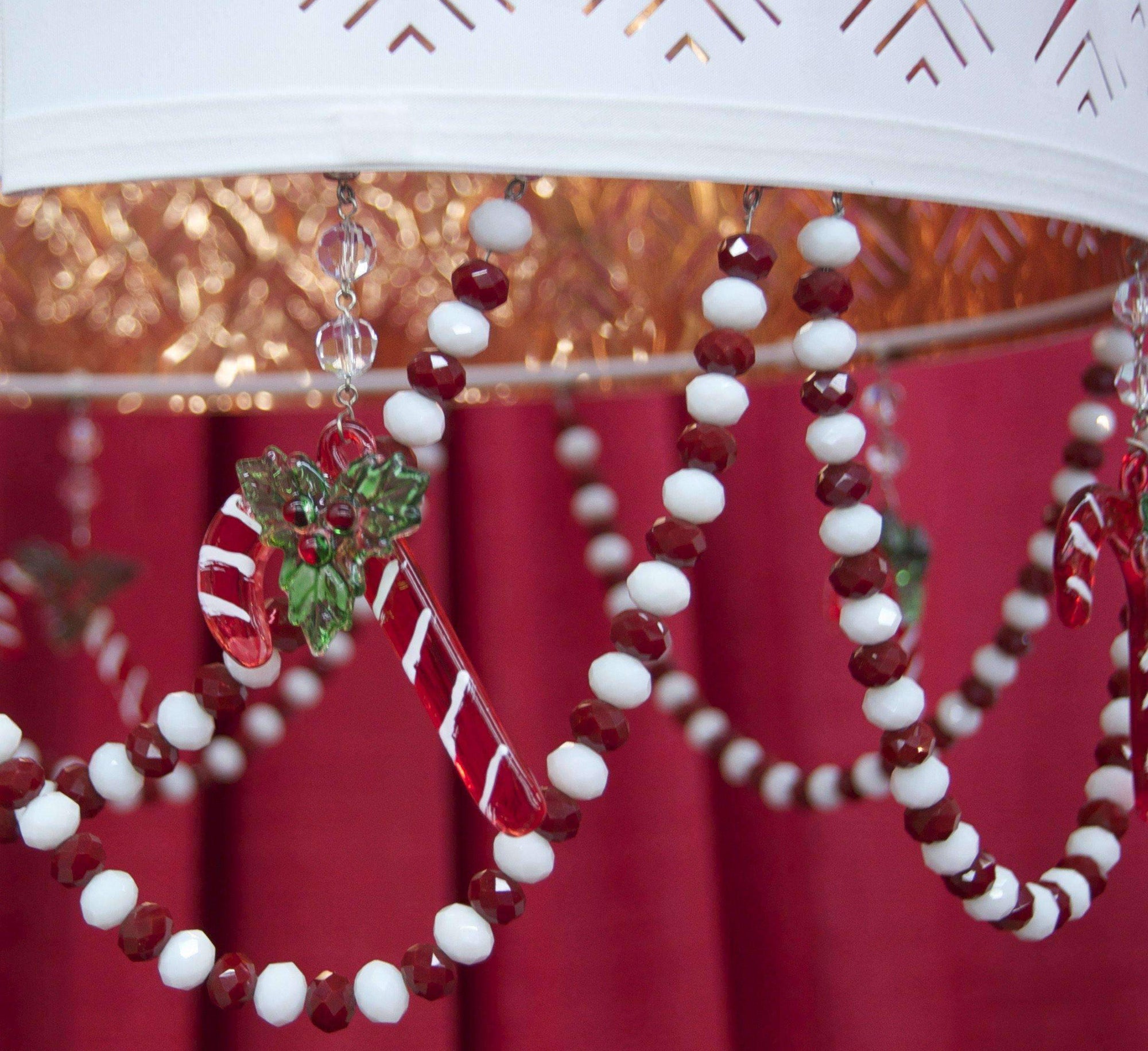 12" RED/WHITE CRYSTAL BEAD MAGNETIC CHANDELIER GARLAND (Set/3) - MagTrim Designs LLC