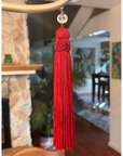 6.5" RED CRYSTAL BEAD TASSEL (Set/3) MAGNETIC CHANDELIER ORNAMENT - Magnetic Chandelier Accessory TrimKit®