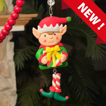 HOLIDAY ELF - YELLOW BOW (Set/3) MAGNETIC CHANDELIER ORNAMENT