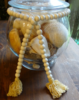 WHITE (SMALL BEAD) 24" WOOD BEAD GARLAND w/ JUTE TASSELS (Set/1)