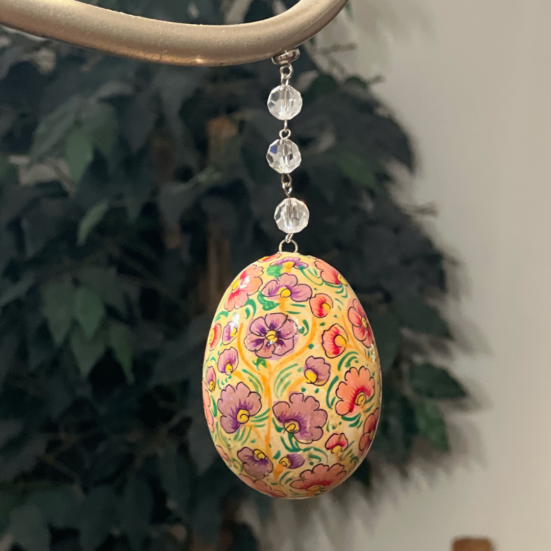 PINK/PURPLE/YELLOW FLORAL EGG MAGNETIC ORNAMENT (Box of 3) - Magnetic Chandelier Ornament