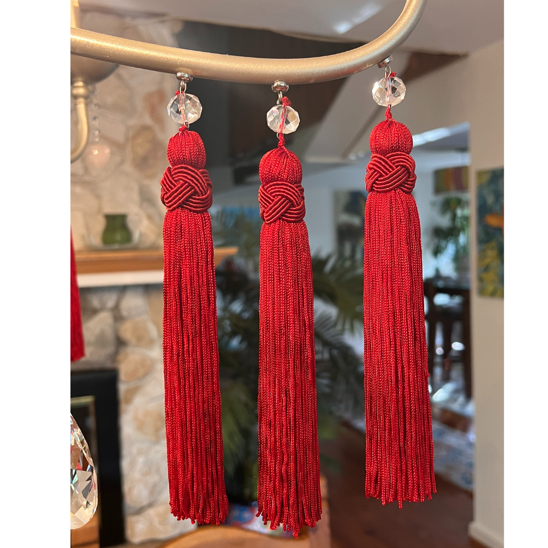 6.5&quot; RED CRYSTAL BEAD TASSEL (Set/3) MAGNETIC CHANDELIER ORNAMENT - Magnetic Chandelier Accessory TrimKit®