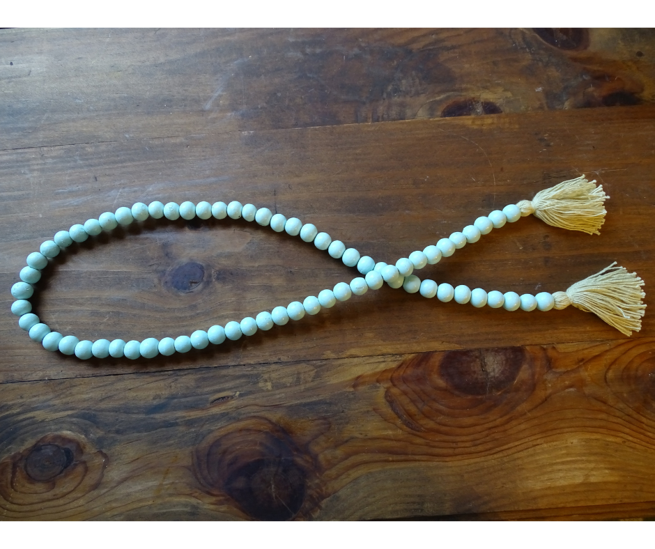 LIGHT BLUE (SMALL BEAD) 24" WOOD BEAD GARLAND w/ JUTE TASSELS (Set/1)