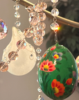 SPRING CHANDELIER MAKEOVER KIT - (3) Green Floral Egg + (3) 12" Pink Crystal Garland (Set/6)