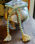 LIGHT BLUE (SMALL BEAD) 24" WOOD BEAD GARLAND w/ JUTE TASSELS (Set/1)