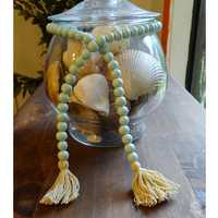 LIGHT BLUE (SMALL BEAD) 24" WOOD BEAD GARLAND w/ JUTE TASSELS (Set/1)