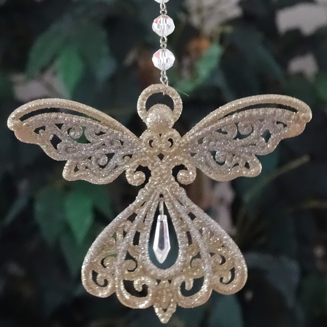 GLITTER PLATINUM GOLD ANGEL (Set/3) MAGNETIC CHANDELIER ORNAMENT