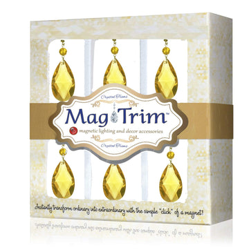 2" YELLOW "MINI" CENTER CUT CRYSTAL ALMOND Magnetic Chandelier Crystal TrimKit® (Box of 6) - MagTrim Designs LLC