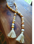 NATURAL BEIGE + WHITE (LARGE BEAD) 24" WOOD BEAD GARLAND w/ JUTE TASSELS (Set/1)