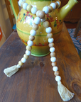 NATURAL BEIGE + WHITE (LARGE BEAD) 24" WOOD BEAD GARLAND w/ JUTE TASSELS (Set/1)