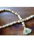 NATURAL BEIGE + WHITE (LARGE BEAD) 24" WOOD BEAD GARLAND w/ JUTE TASSELS (Set/1)