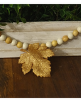 NATURAL BEIGE + WHITE (LARGE BEAD) 24" WOOD BEAD GARLAND w/ JUTE TASSELS (Set/1)