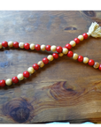 NATURAL BEIGE + RED (LARGE BEAD) 24" WOOD BEAD GARLAND w/ JUTE TASSELS (Set/1)