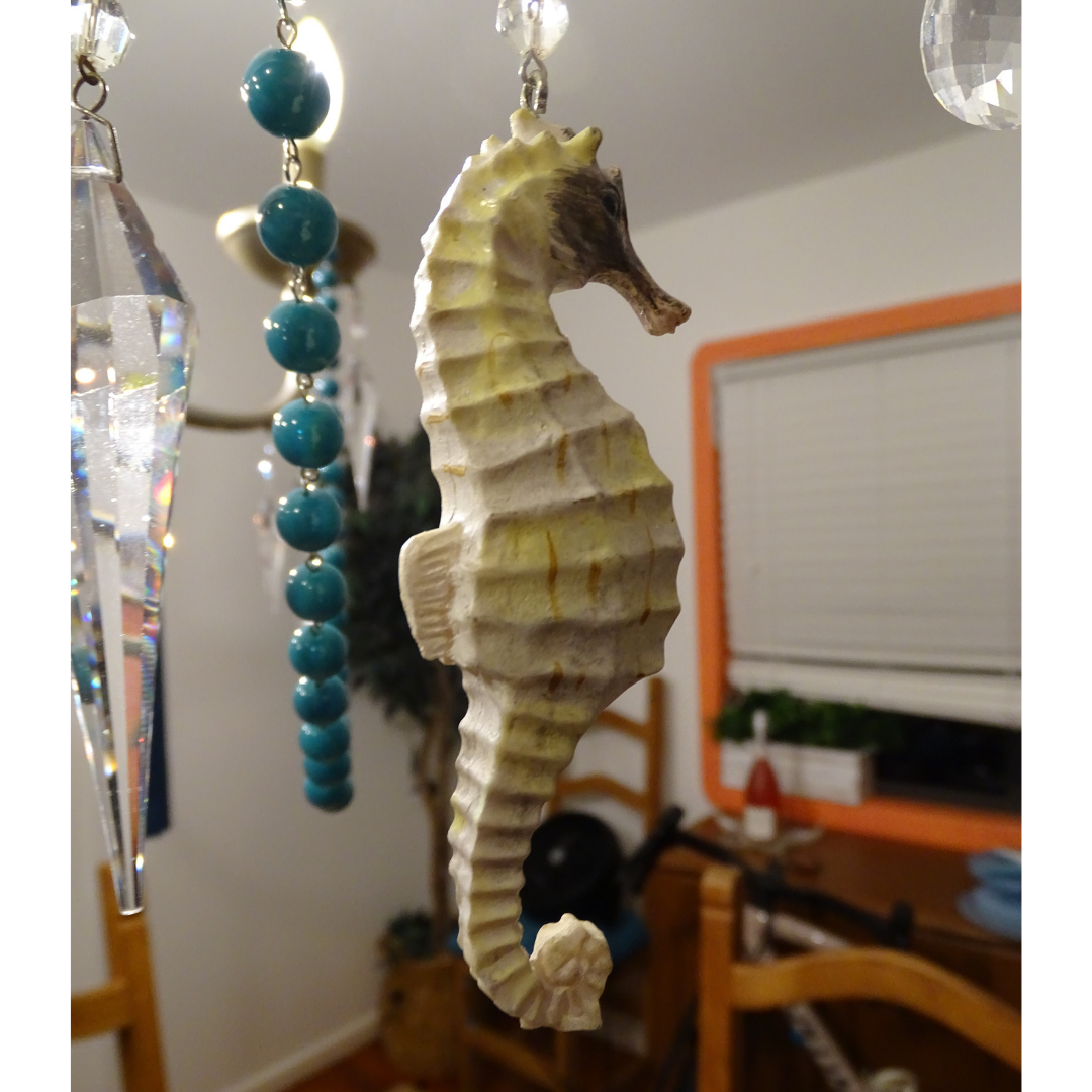 WHITE SEA HORSE (Set/3) MAGNETIC COASTAL ORNAMENT - Magnetic Chandelier Ornament