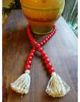 RED (LARGE BEAD) 24" WOOD BEAD GARLAND w/ JUTE TASSELS (Set/1)