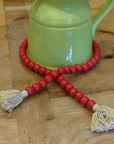 RED (LARGE BEAD) 24" WOOD BEAD GARLAND w/ JUTE TASSELS (Set/1)