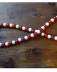 RED + WHITE (LARGE BEAD) 24" WOOD BEAD GARLAND w/ JUTE TASSELS (Set/1)