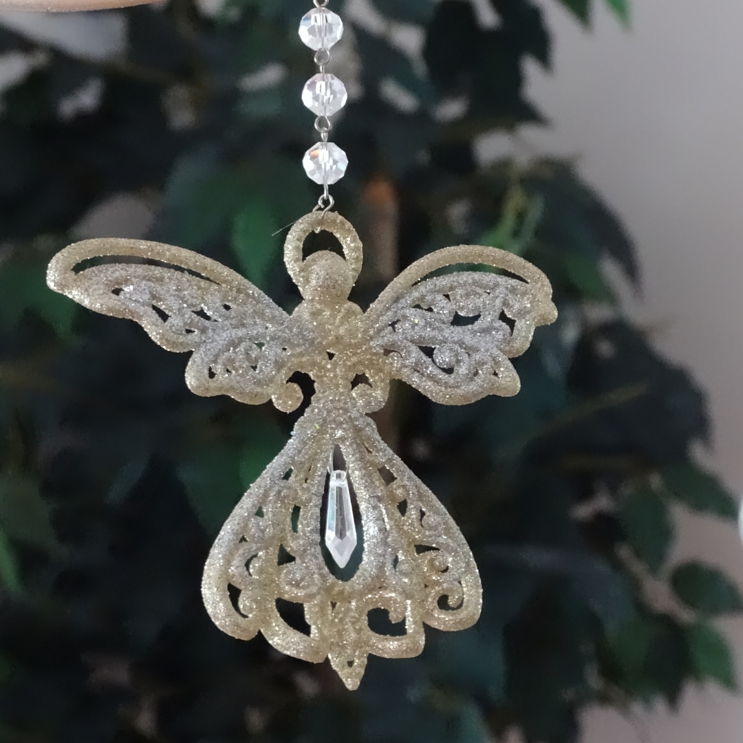 GLITTER PLATINUM GOLD ANGEL (Set/3) MAGNETIC CHANDELIER ORNAMENT