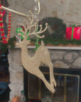 GLITTER CHAMPAGNE "PRANCING" REINDEER (Set/3) MAGNETIC CHANDELIER ORNAMENT