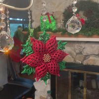 HOLIDAY CHANDELIER MAKEOVER KIT - (3) Glitter Poinsettia + (3) 12" Red/Green Bead Crystal Garland