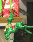 GLITTER GREEN REINDEER (Set/3) MAGNETIC CHANDELIER ORNAMENT