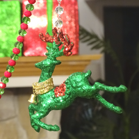 HOLIDAY CHANDELIER MAKEOVER KIT - (3) Green Reindeer + (3) 12" Red/Green Bead Crystal Garland