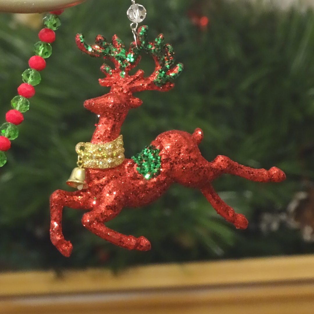 GLITTER RED REINDEER (Set/3) MAGNETIC CHANDELIER ORNAMENT