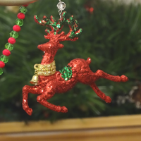HOLIDAY CHANDELIER MAKEOVER KIT - (3) Red Reindeer + (3) 12" Red/Green Bead Crystal Garland