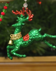 GLITTER GREEN REINDEER (Set/3) MAGNETIC CHANDELIER ORNAMENT