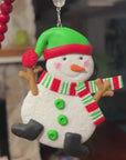 WHIMSICAL SNOWMAN - Green Hat (Set/3) MAGNETIC CHANDELIER ORNAMENT