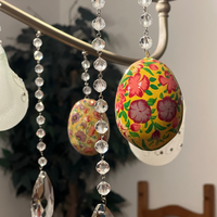 YELLOW FLORAL EGG MAGNETIC ORNAMENT (Box of 3) - Magnetic Chandelier Ornament