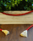 RED (SMALL BEAD) 24" WOOD BEAD GARLAND w/ JUTE TASSELS (Set/1)