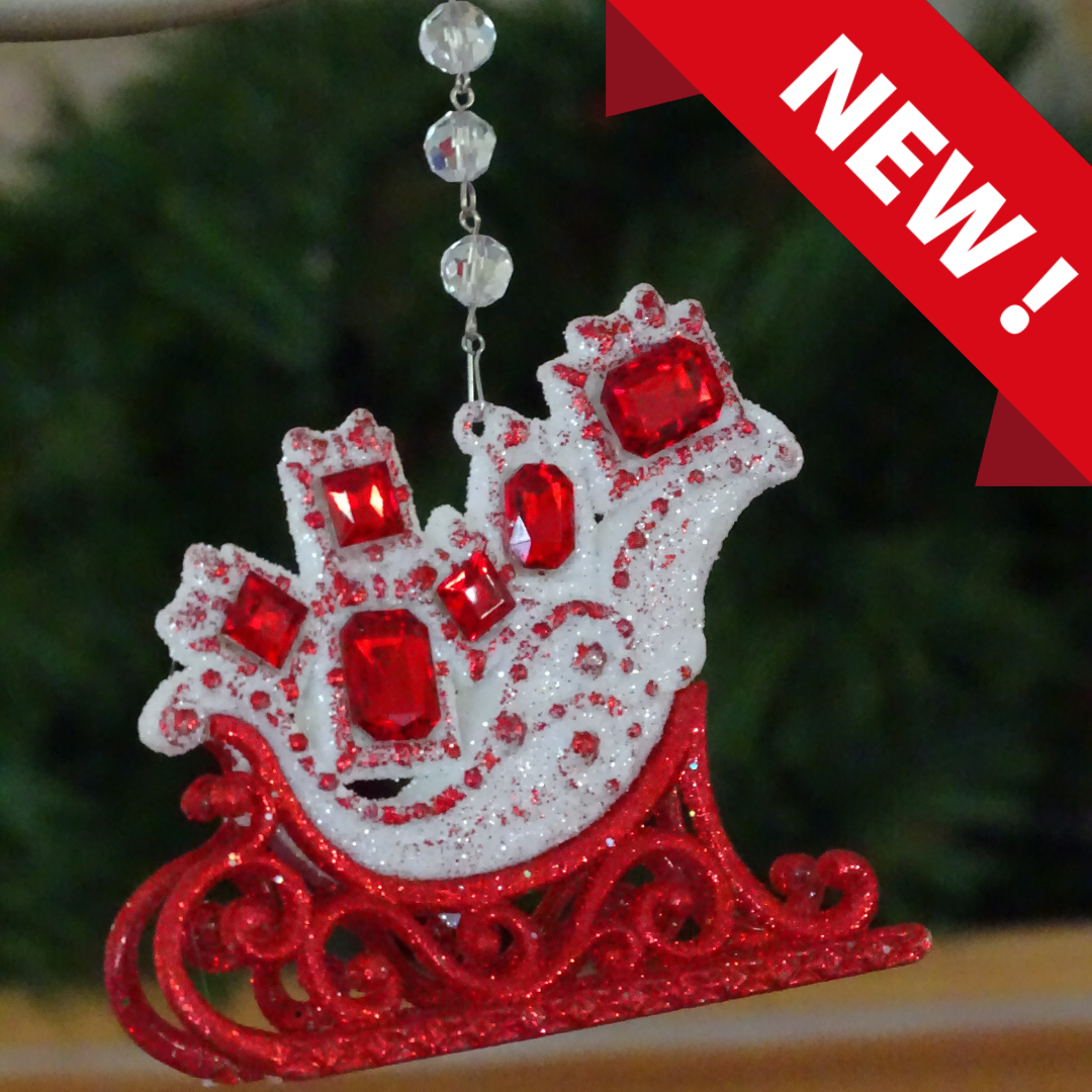 HOLIDAY CHANDELIER MAKEOVER KIT - (3) Red/White Sleigh + (3) 12&quot; Red/White Crystal Garland