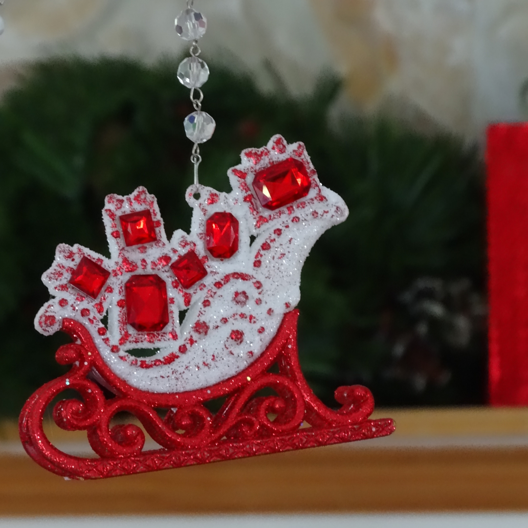 HOLIDAY CHANDELIER MAKEOVER KIT - (3) Red/White Sleigh + (3) 12&quot; Red/White Crystal Garland